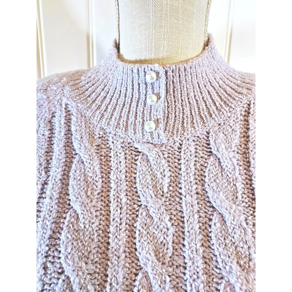 Miranda Sweater Women's XL Purple Cable Knit Pearl Neck Long Sleeve Vintage Cozy
